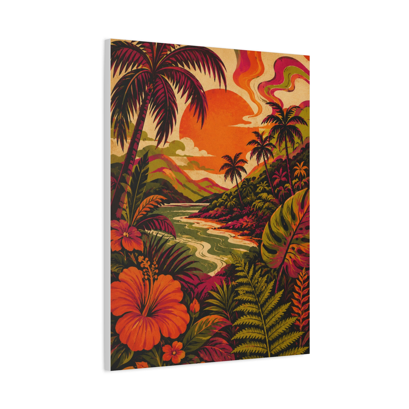 Vintage Tropical Valley Sunset Landscape Wall Art & Canvas Print