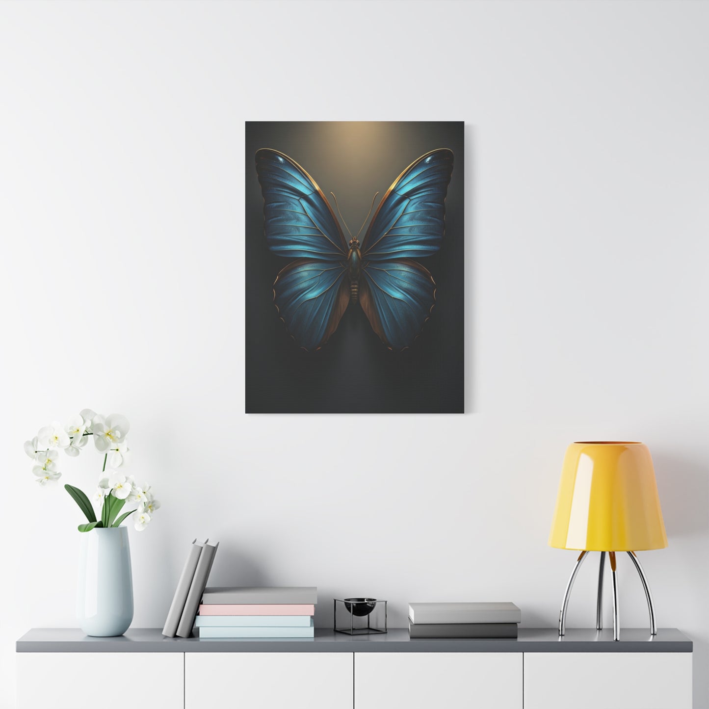 Midnight Blue Butterfly Symmetry Portrait Wall Art & Canvas Prints