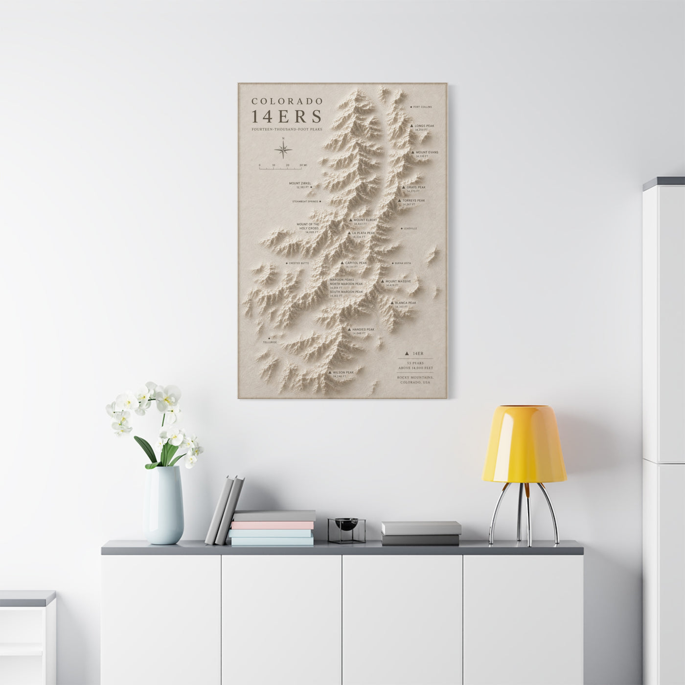 Colorado 14ers Relief Map Wall Art & Canvas Print