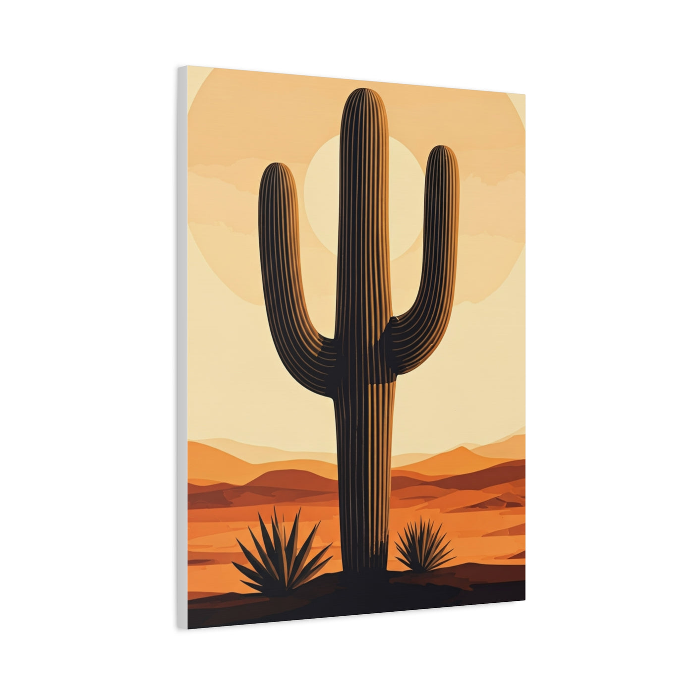 Minimal Desert Sun Saguaro Illustration Wall Art & Canvas Prints