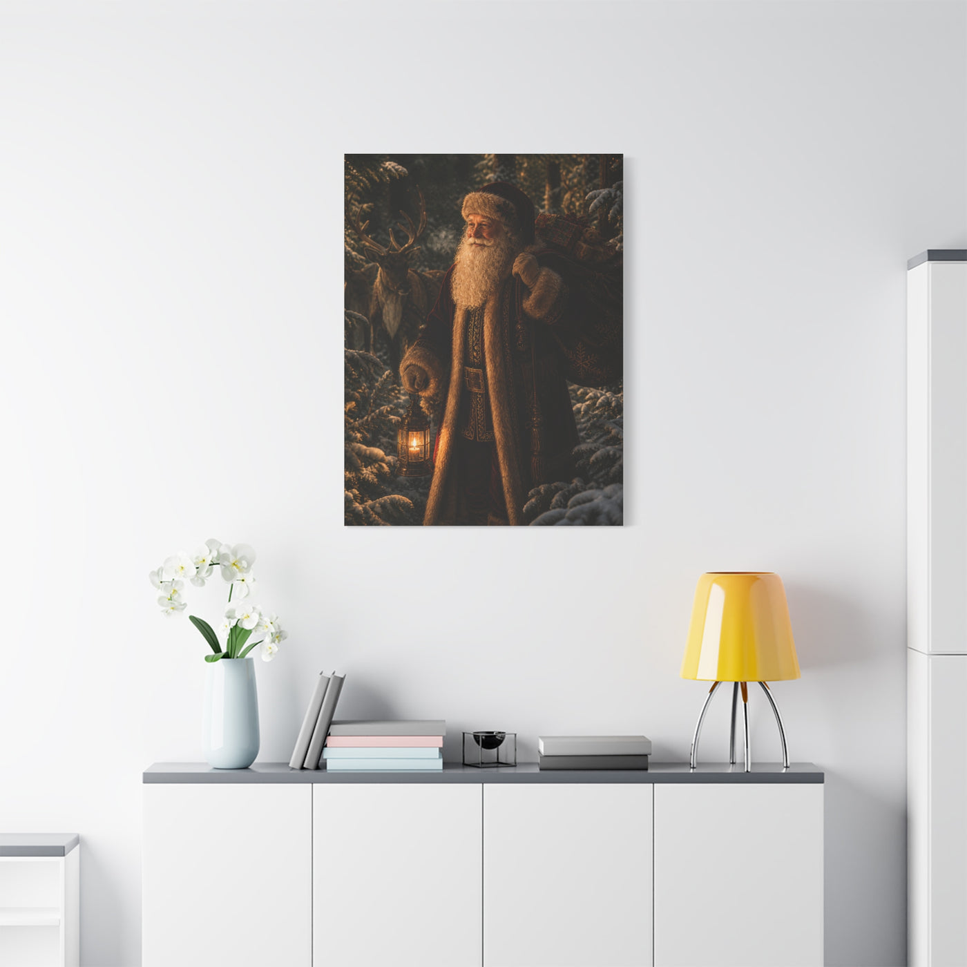 Woodland Lantern Santa Wall Art & Canvas Print