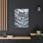 Snow-Covered Pine Wolf Close Portrait Wall Art & Canvas Print
