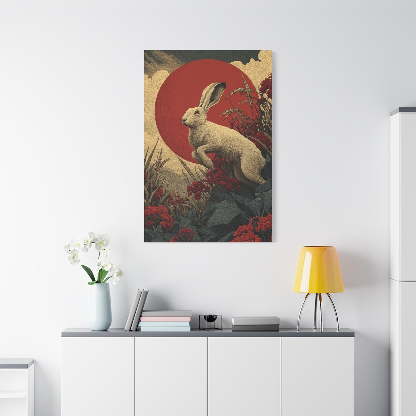 Harvest Moon Folk Hare Wall Art & Canvas Print