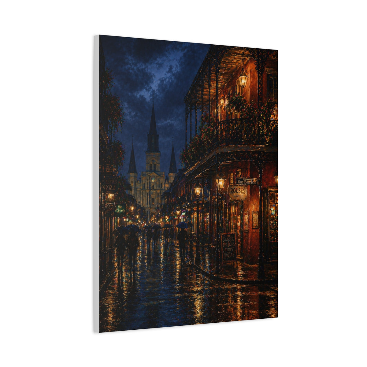 Rainy French Quarter Night Scene Wall Art & Canvas Print
