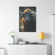 Golden Rim-Lit Buffalo Emerging from Water Wall Art & Canvas Print