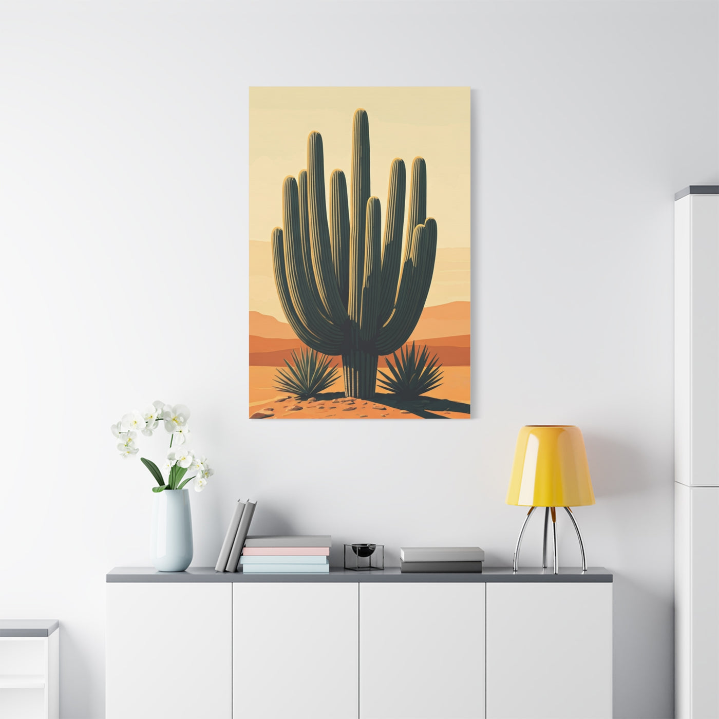 Golden Desert Saguaro Illustration Wall Art & Canvas Prints