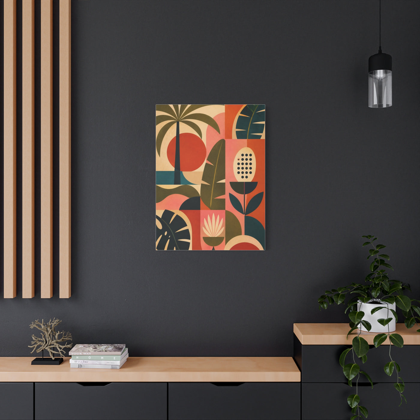 Mid-Century Geometric Tropical Composition Wall Art & Canvas Print