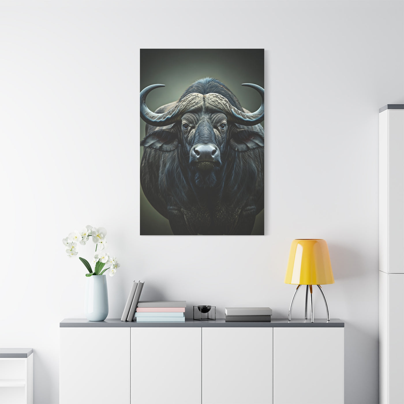 Dark Forest Buffalo with Dramatic Shadow Contrast Wall Art & Canvas Print