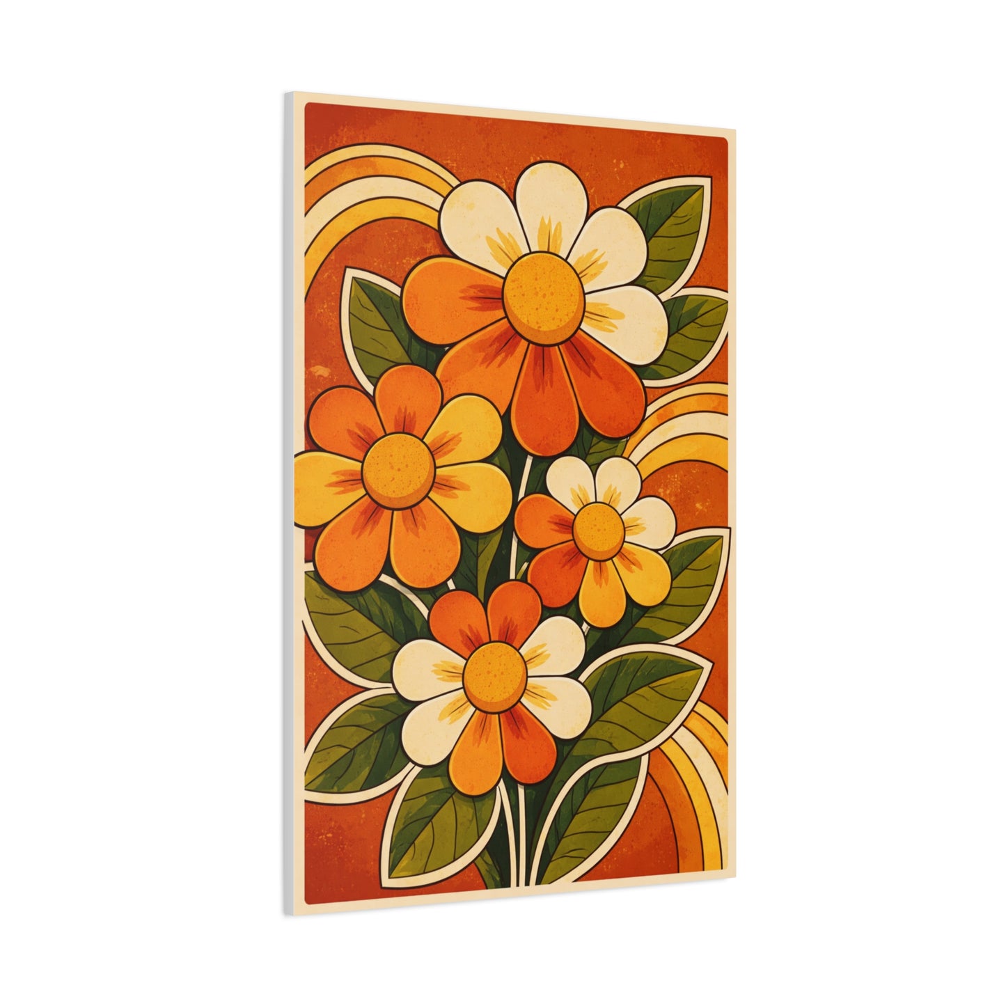Vintage Groovy Floral Orange Composition Wall Art & Canvas Print