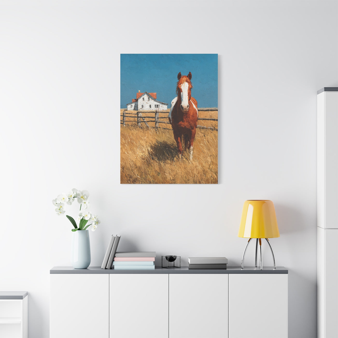 Chestnut Horse Farm Meadow Wall Art & Canvas Print