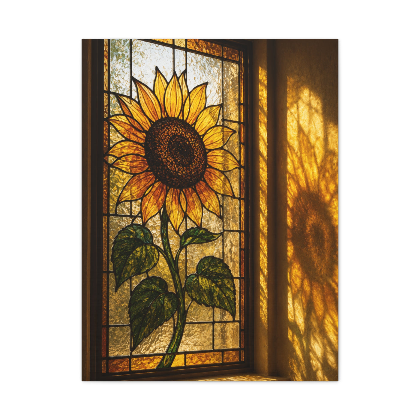 Golden Light Stained Glass Sunflower Wall Art & Canvas Print