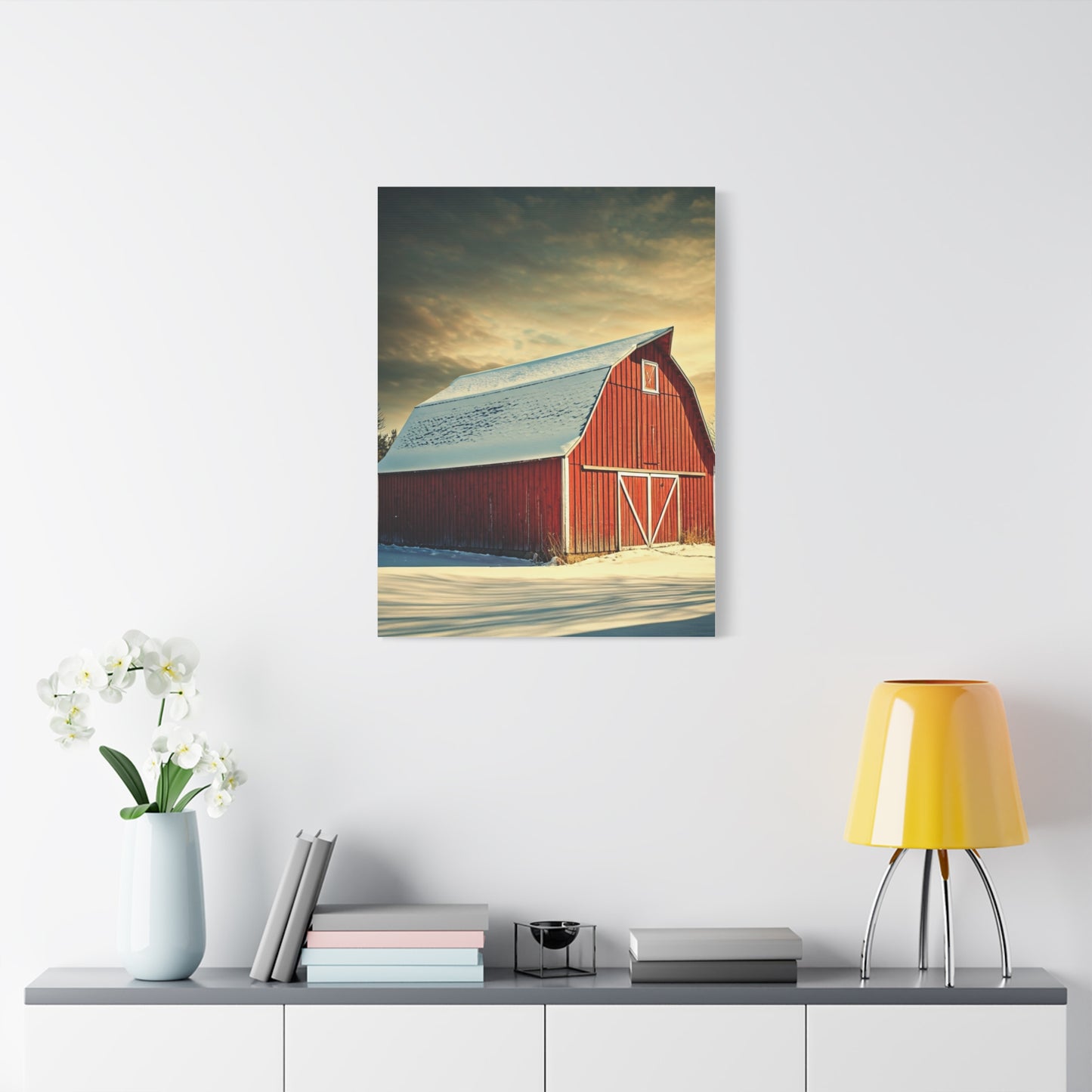 Red Winter Barn in Snow Wall Art & Canvas Prints