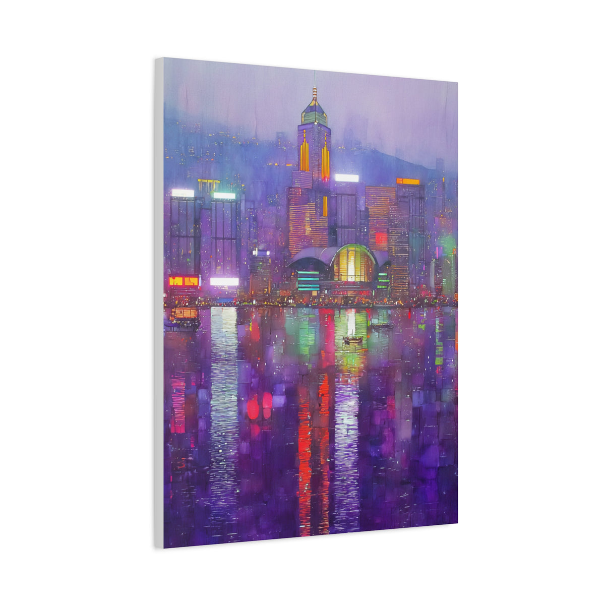 Hong Kong Skyline Neon Harbor Lights Wall Art & Canvas Print