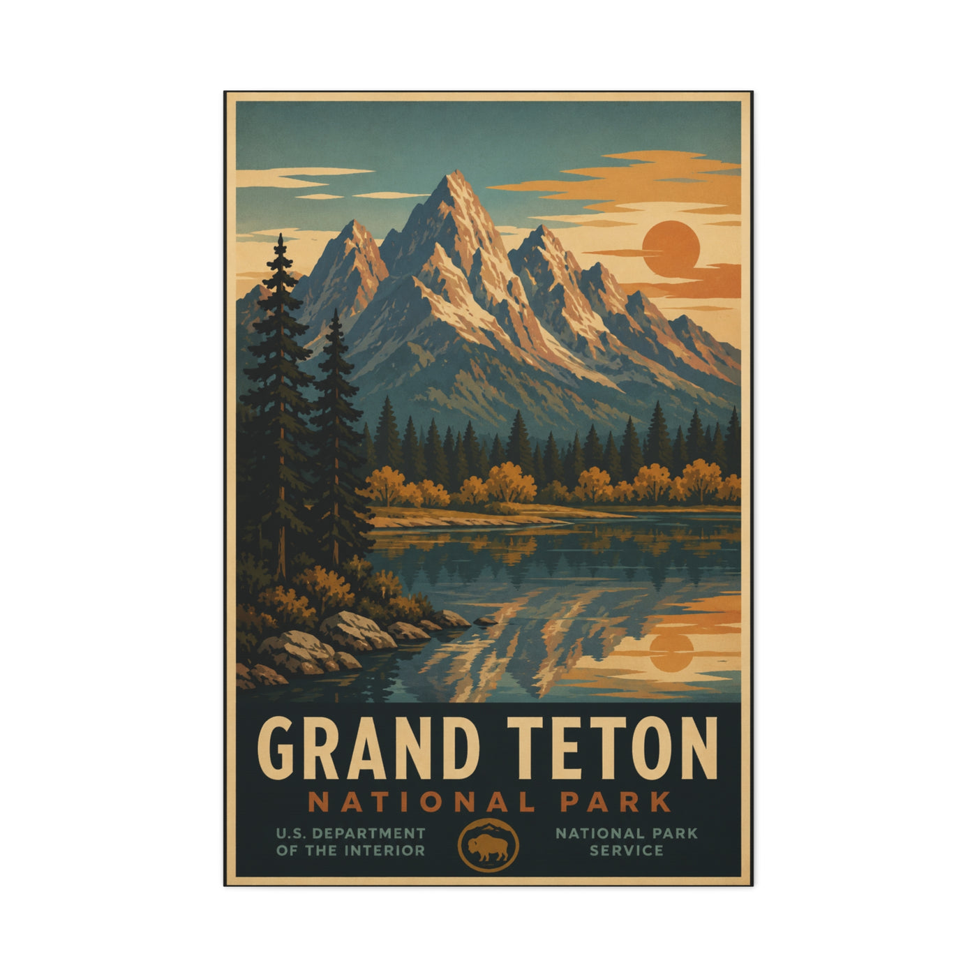 Grand Teton Vintage National Park Poster Wall Art & Canvas Print