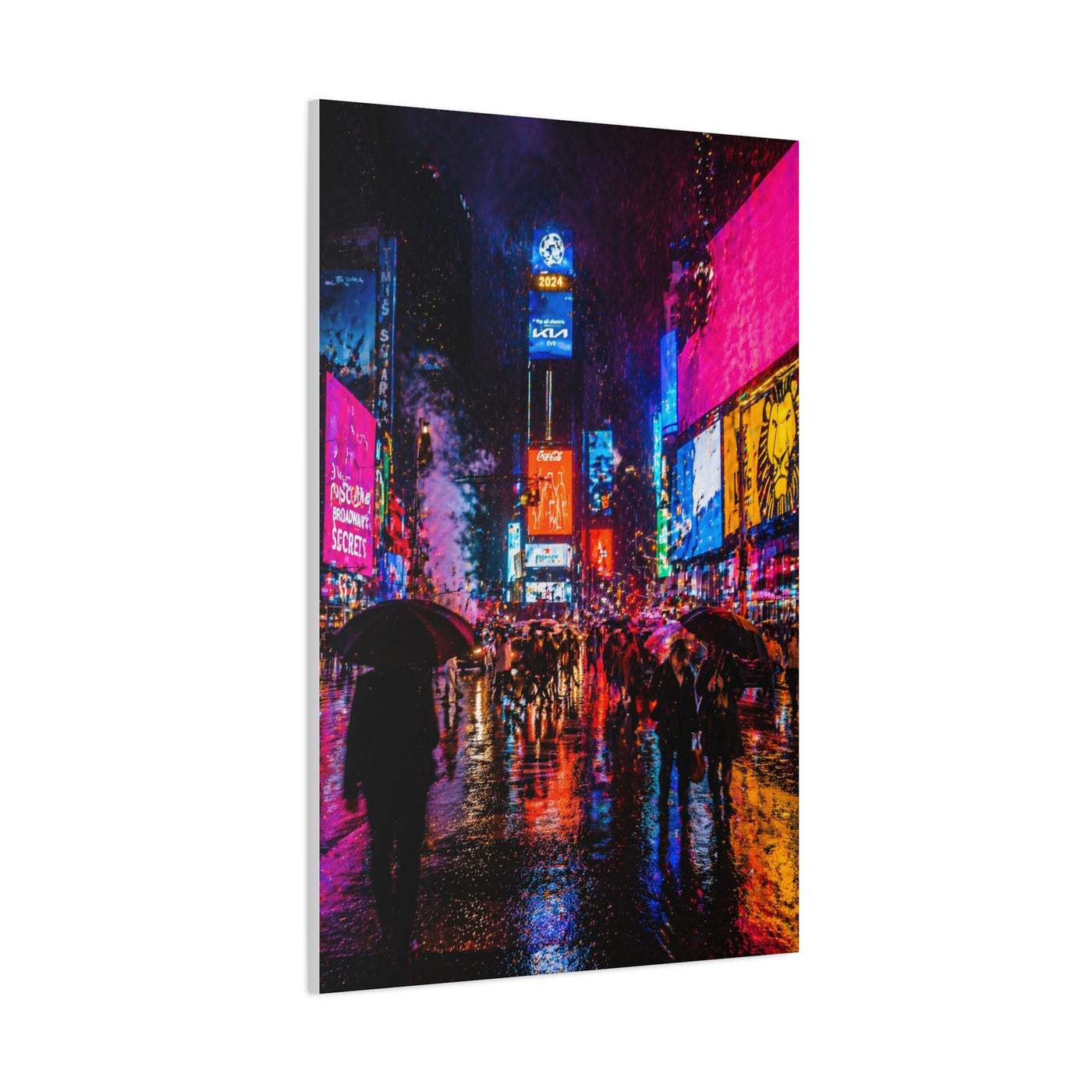 Times Square Neon Rain Night Wall Art & Canvas Print