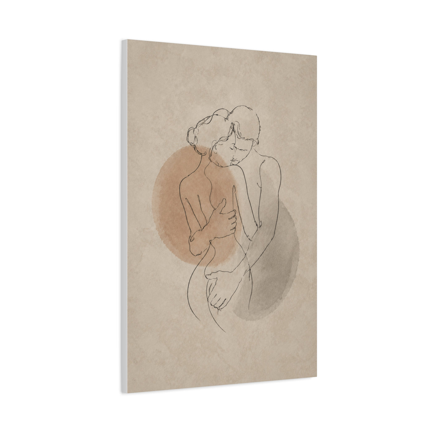 Minimal Line Couple Embrace Wall Art & Canvas Print