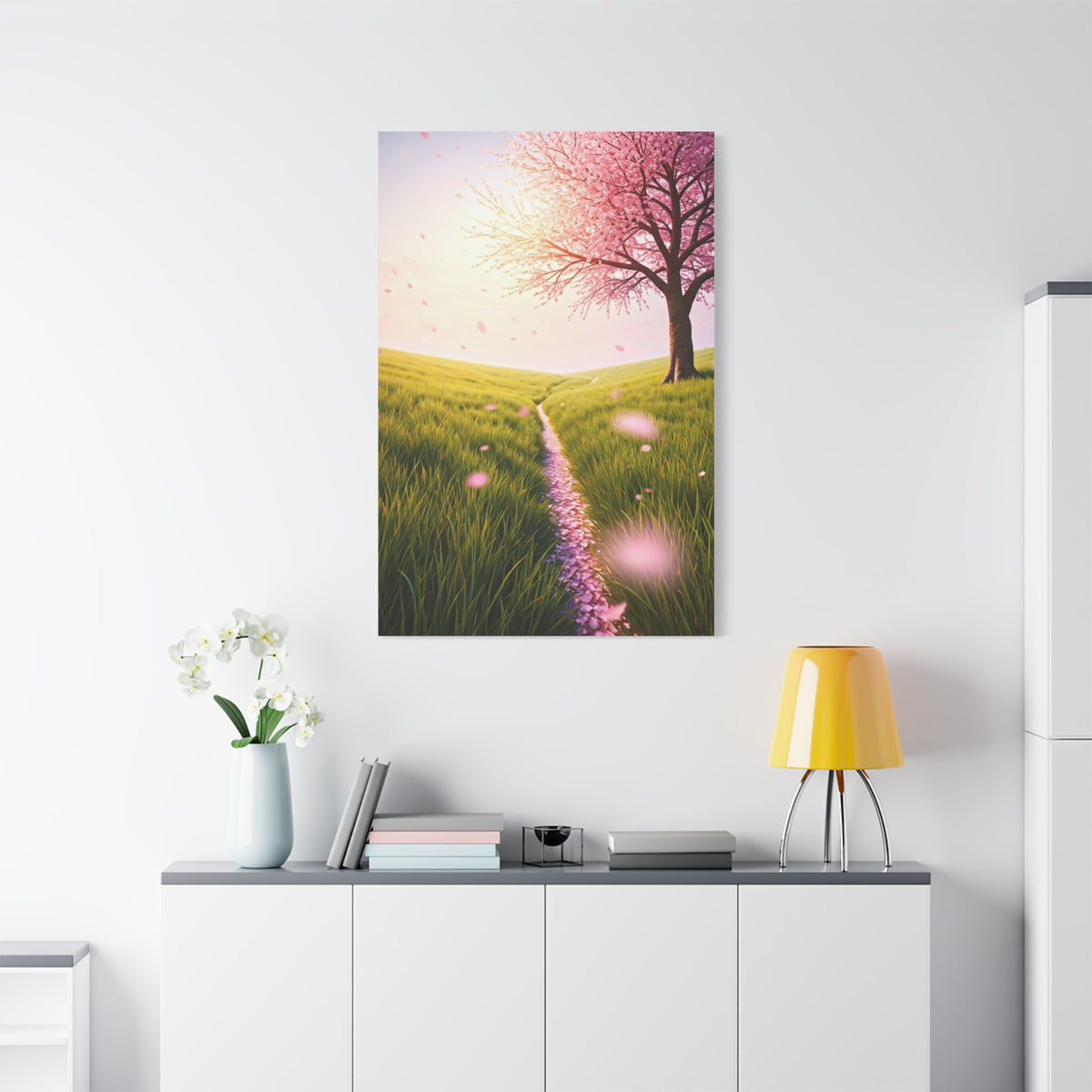 Dreamy Sakura Petal Meadow Path Wall Art & Canvas Prints