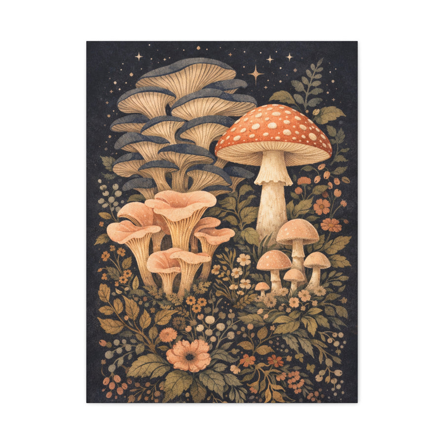 Whimsical Midnight Mushroom Garden Wall Art & Canvas Print