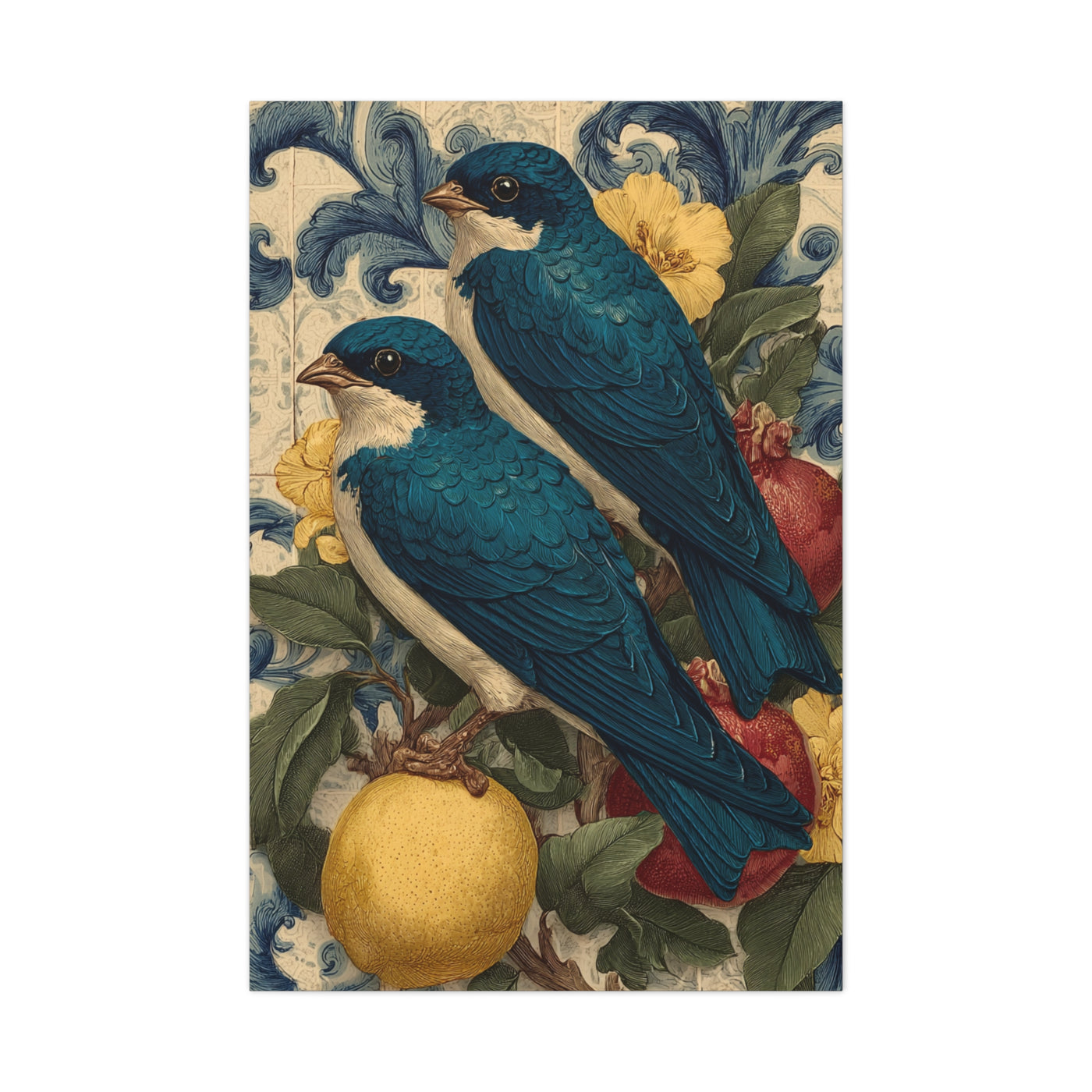 Italian Majolica Swallow & Citrus Wall Art & Canvas Print