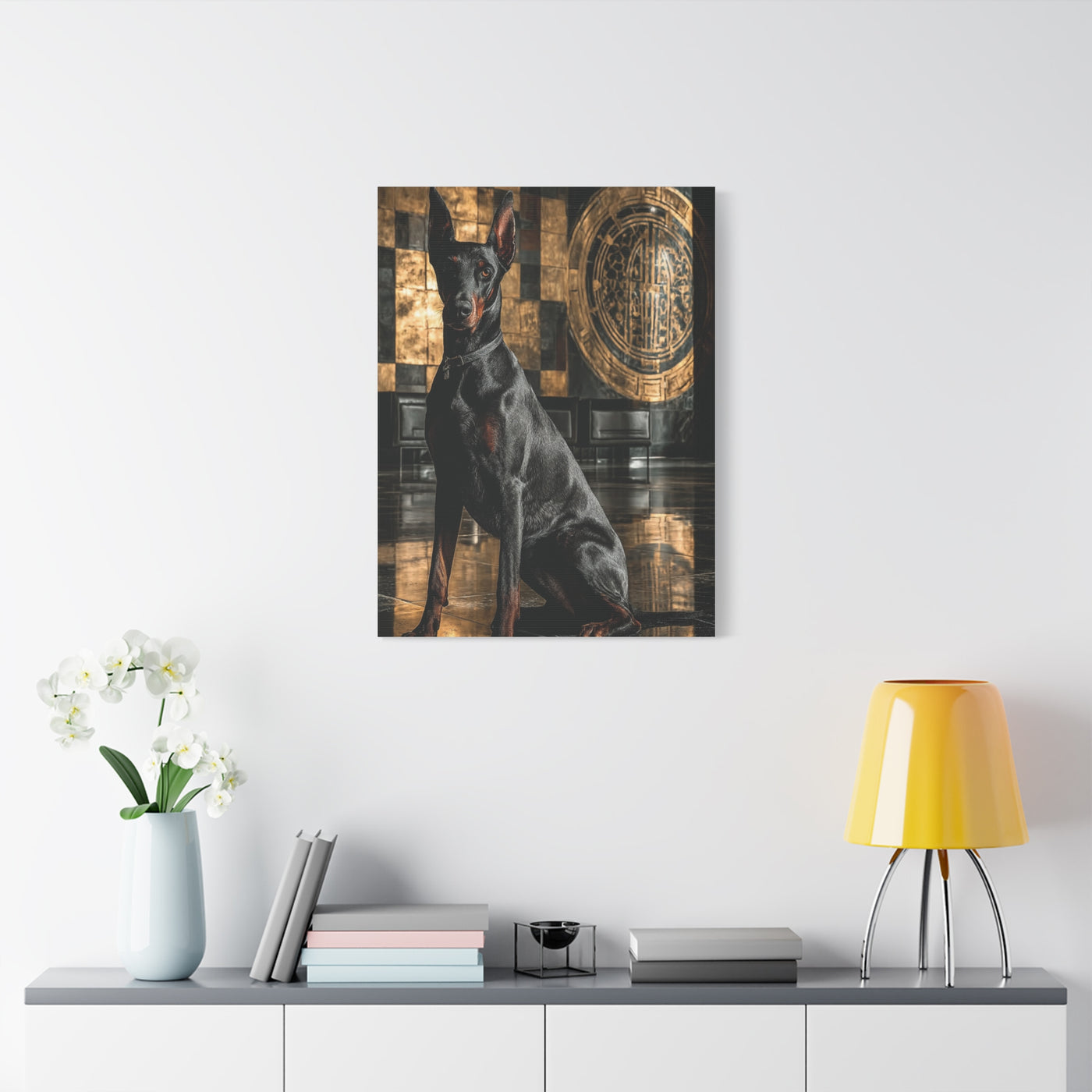 Doberman Art Deco Portrait Wall Art & Canvas Print
