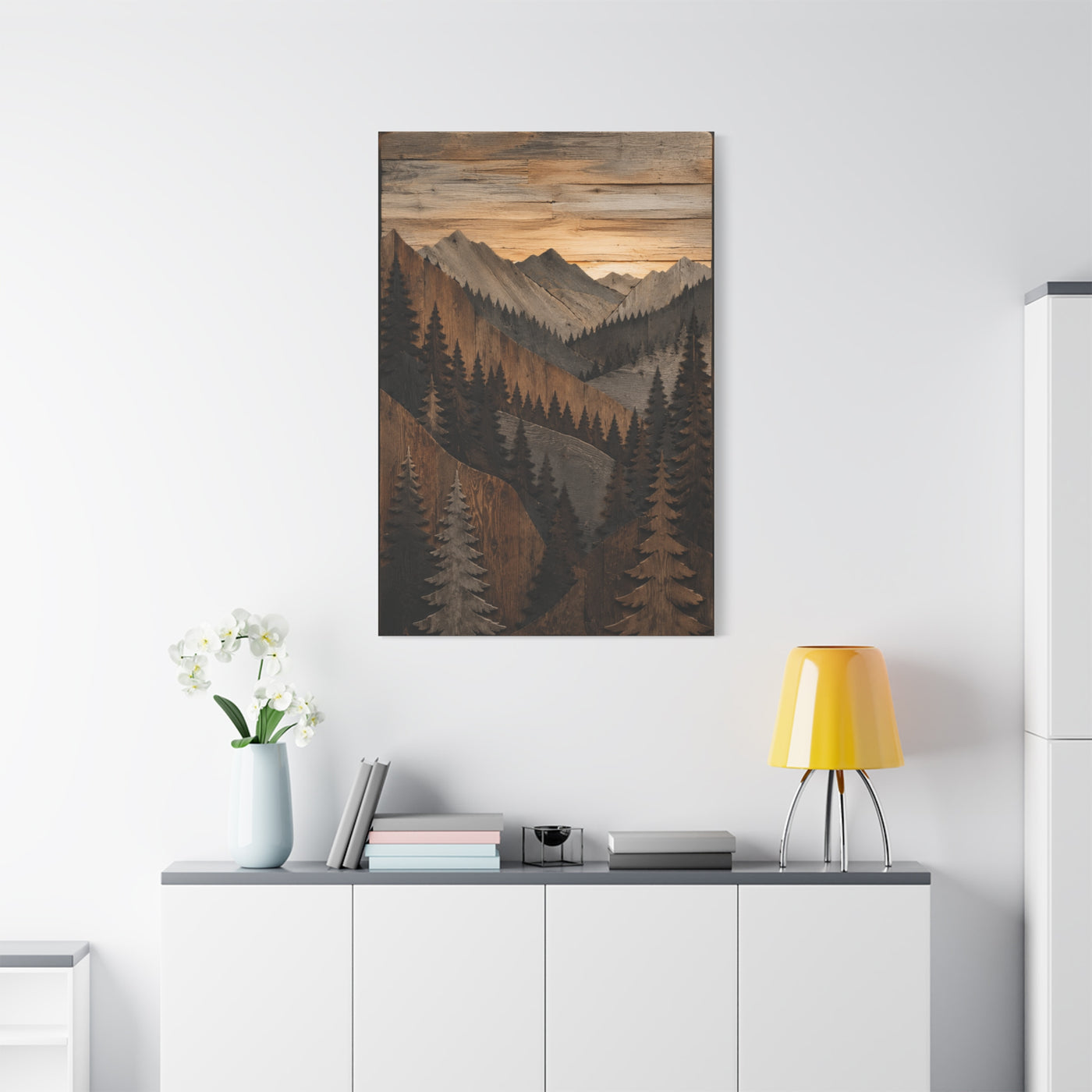 Layered Wood Mountain Forest Relief Trees Wall Art & Canvas Print