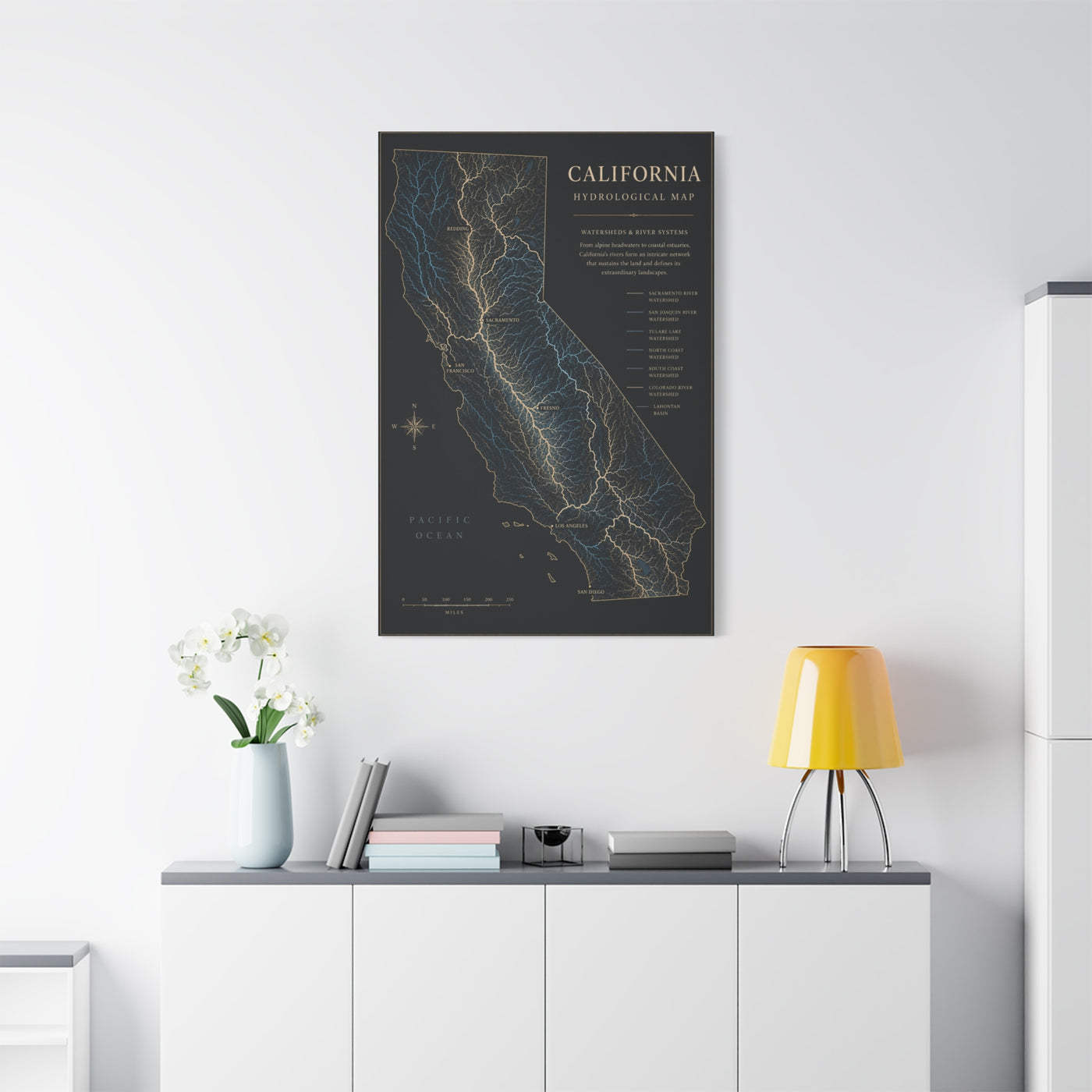 California Hydrological Watershed Map Wall Art & Canvas Print