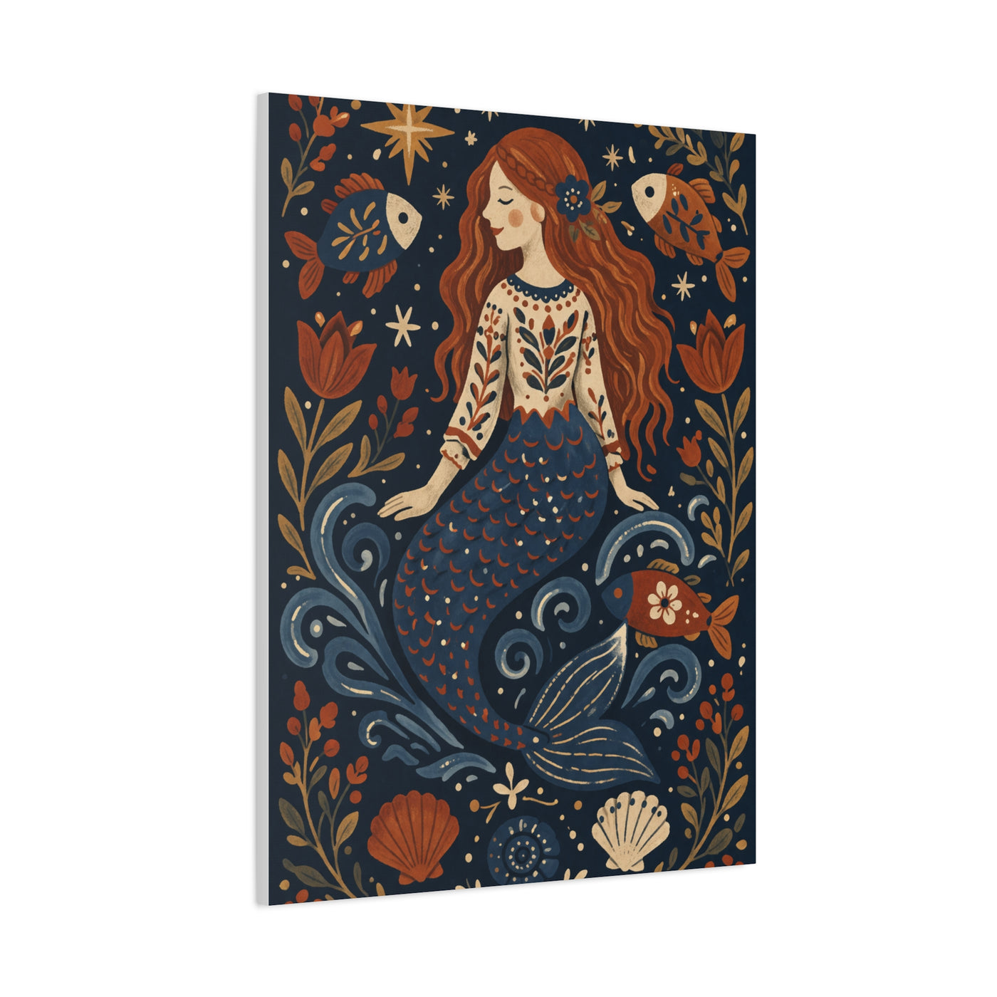 Scandinavian Folk Mermaid Charm Wall Art & Canvas Print