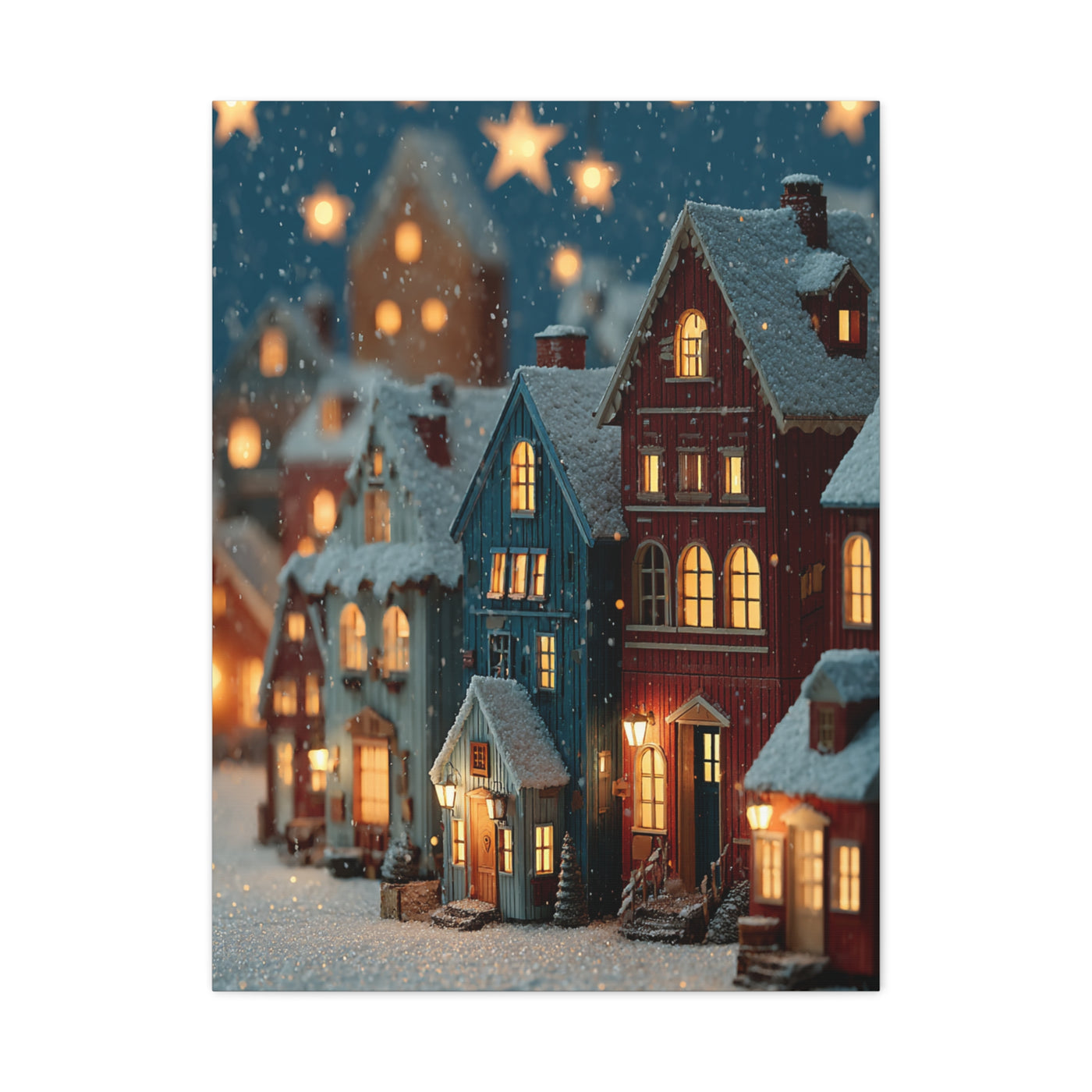 Nordic Winter Village Folk Scene Wall Art & Canvas Print
