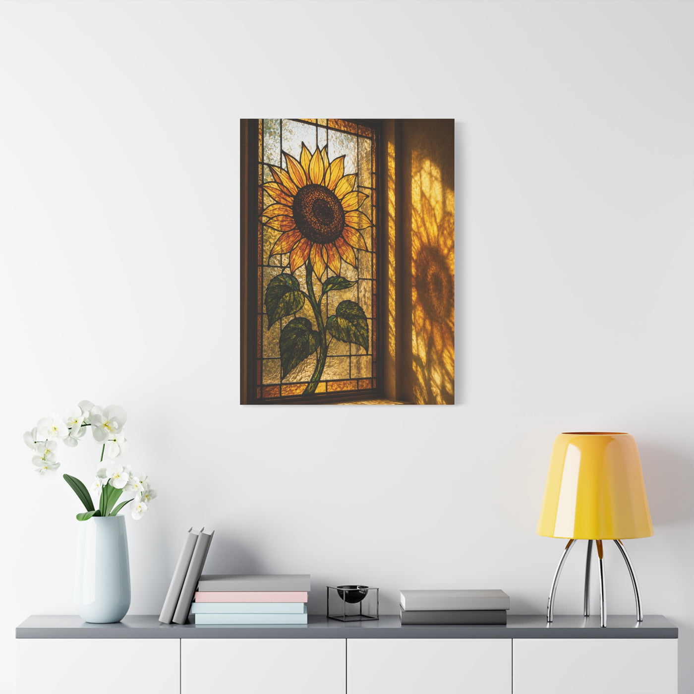 Golden Light Stained Glass Sunflower Wall Art & Canvas Print