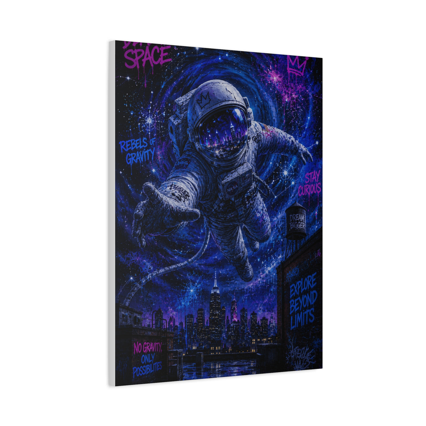 Cosmic Graffiti Astronaut Street Wall Art & Canvas Print