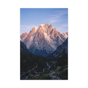 Sunlit Alpine Peak & Forest Valley Wall Art & Canvas Print