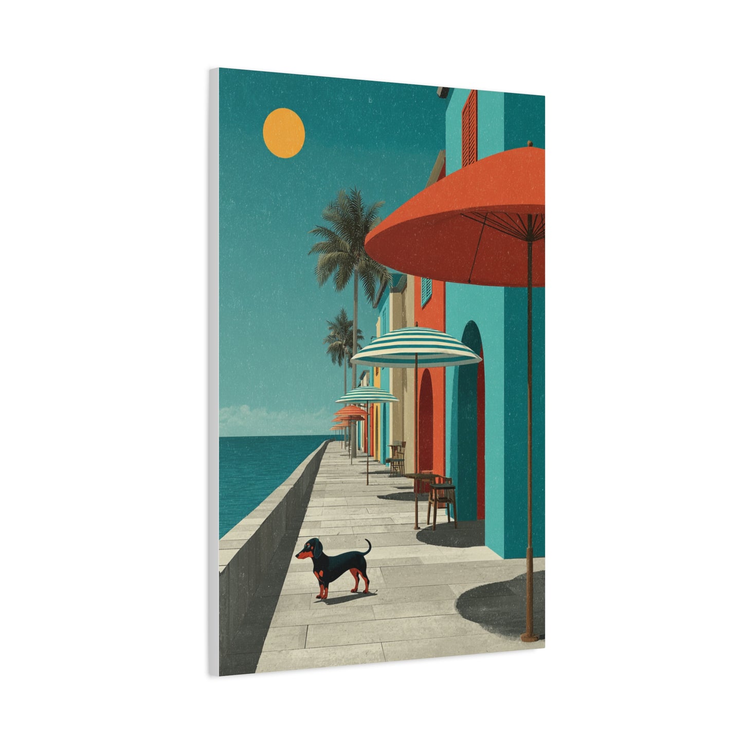 Dachshund Seaside Promenade Wall Art & Canvas Print