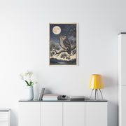 Vintage Moonlit Owl Woodblock Wall Art & Canvas Print