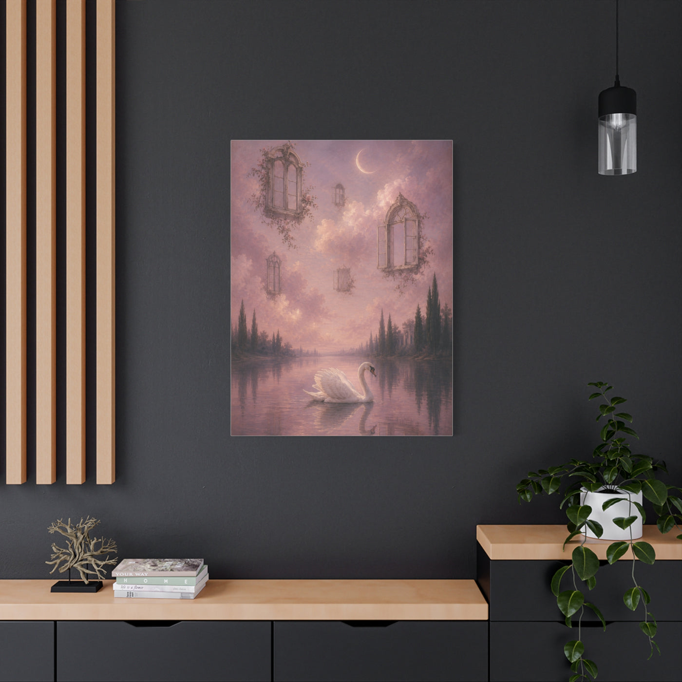 Surreal Swan & Floating Windows Dreamscape Wall Art & Canvas Print
