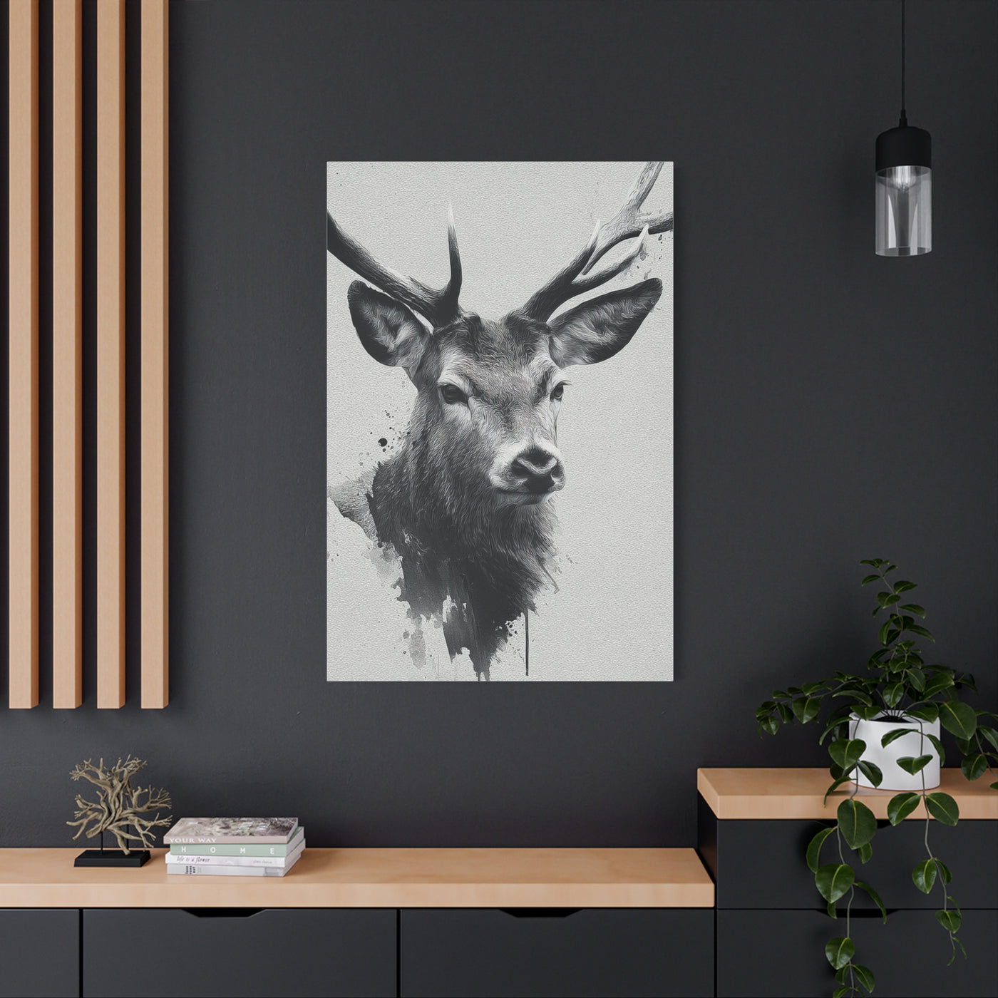Minimal Ink Wash Deer Portrait Wall Art & Canvas Print