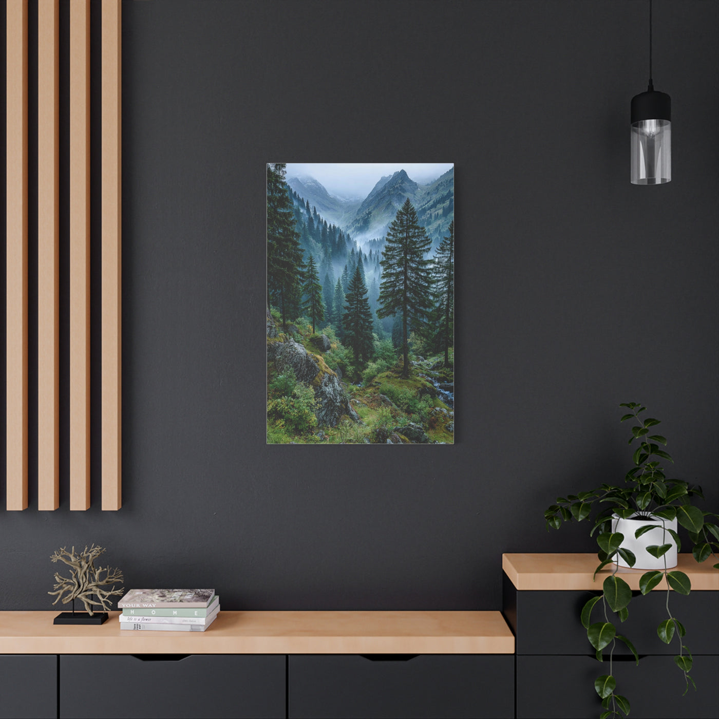Misty Pine Green Mountain Landscape Wall Art & Canvas Print