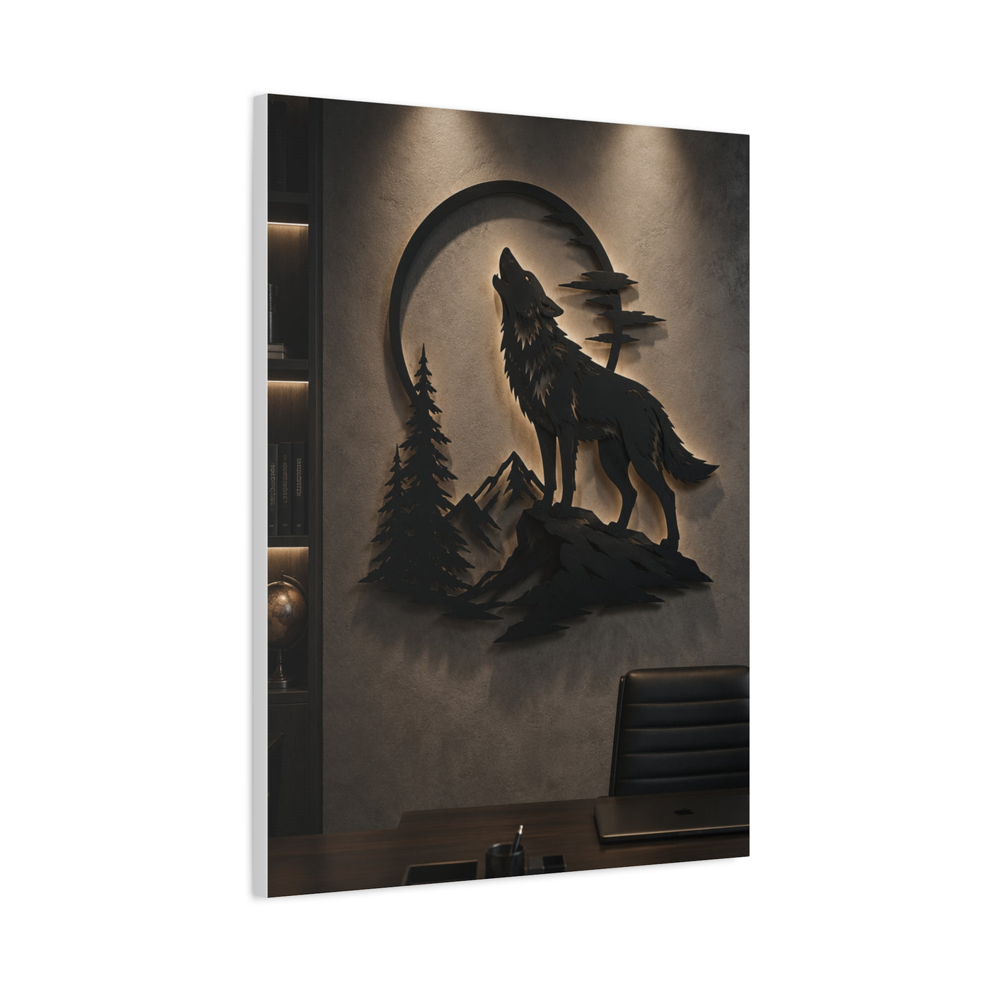 Minimal Howling Wolf Moon Relief Panel Wall Art & Canvas Print