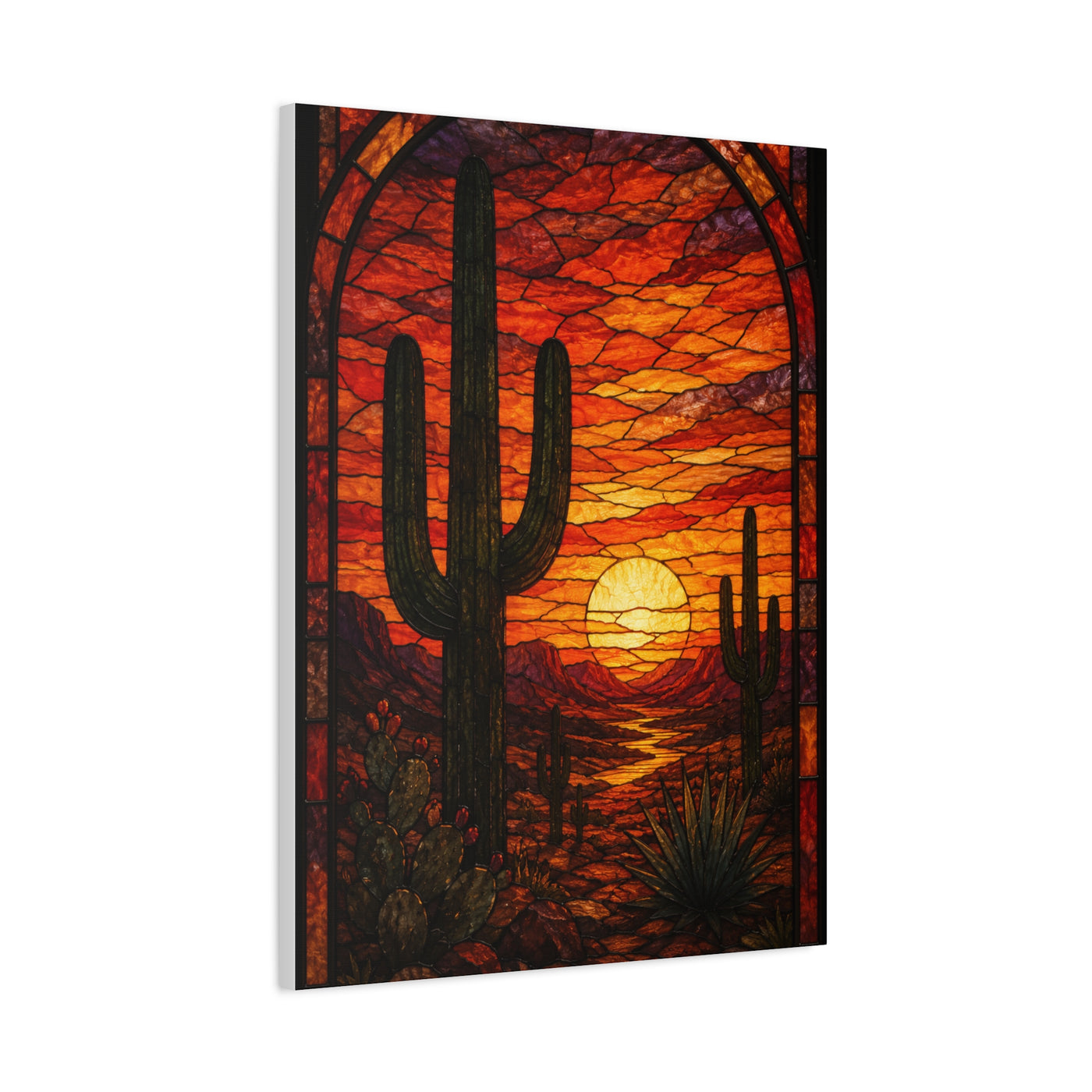 Stained Glass Desert Sunset Southwest Wall Art & Canvas Print