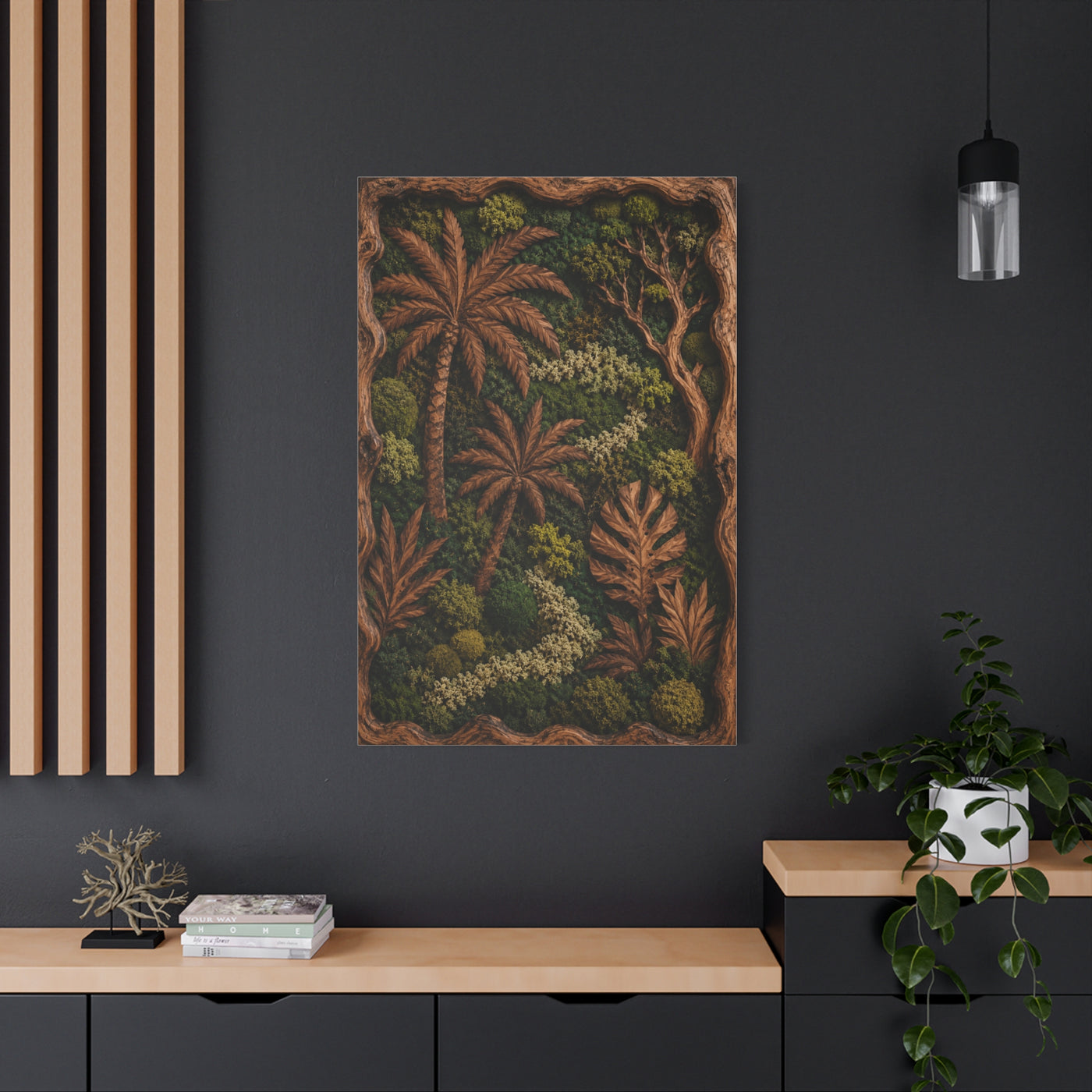 Biophilic Tropical Wood Relief Landscape Tropical Wall Art & Canvas Print