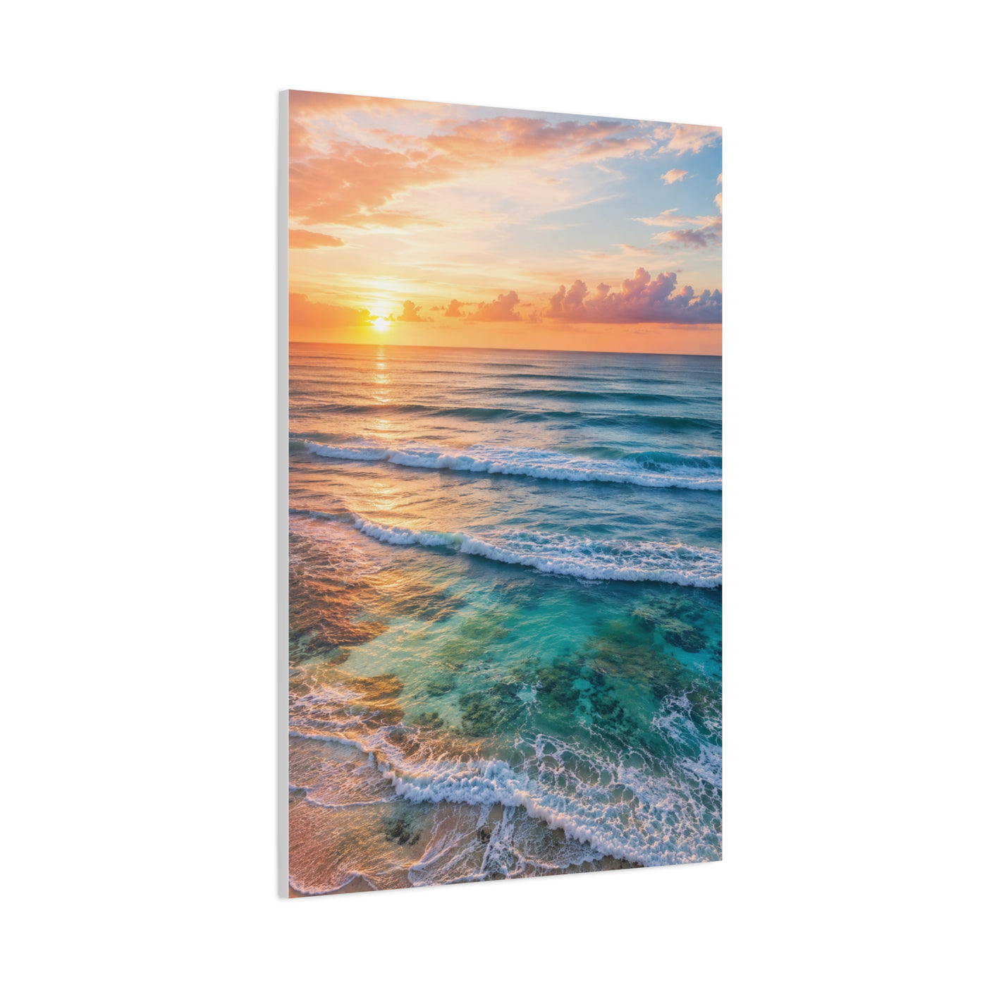 Golden Sunrise Ocean Horizon Scene Wall Art & Canvas Print
