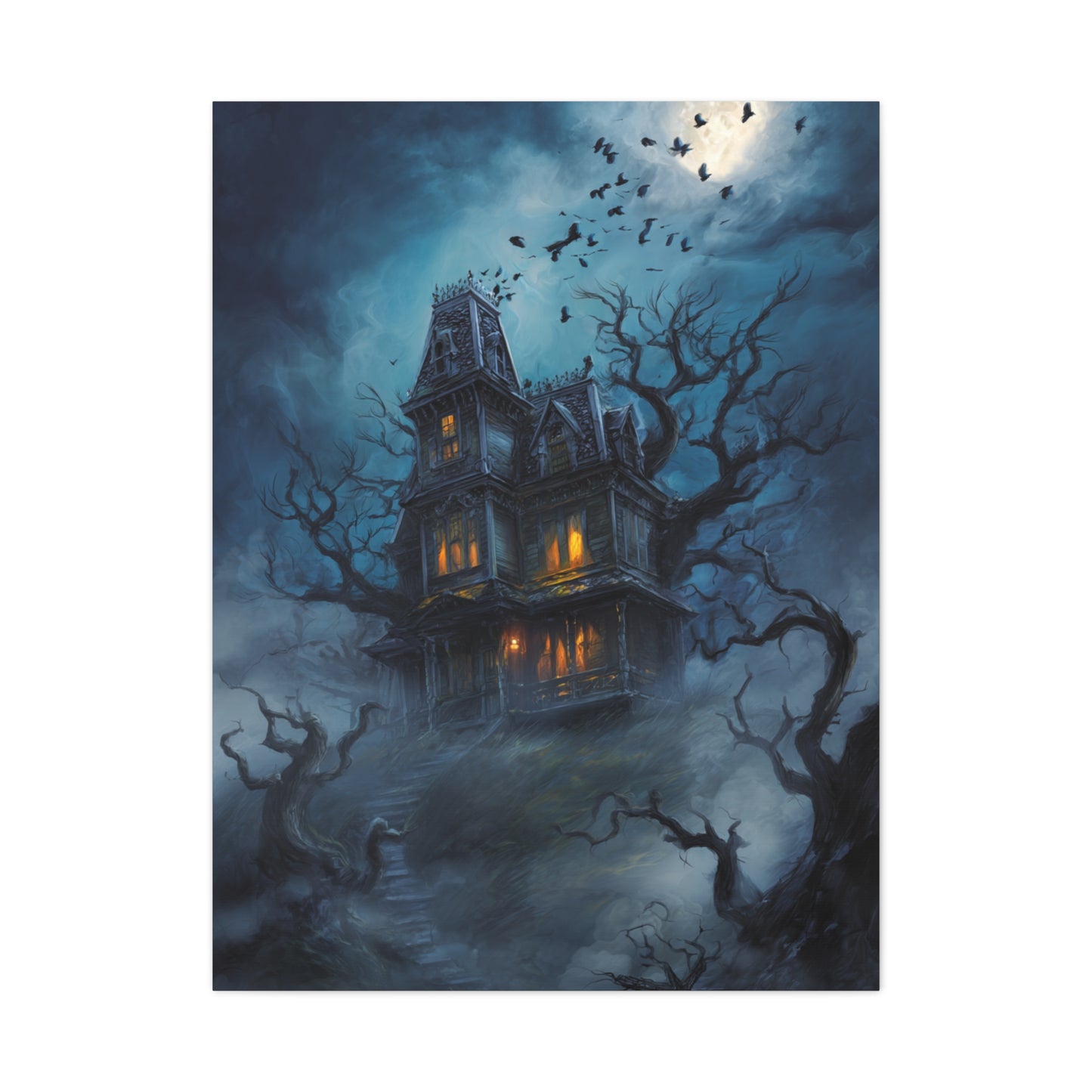 Haunted Victorian House Under the Full Moon Wall Art & Canvas Print