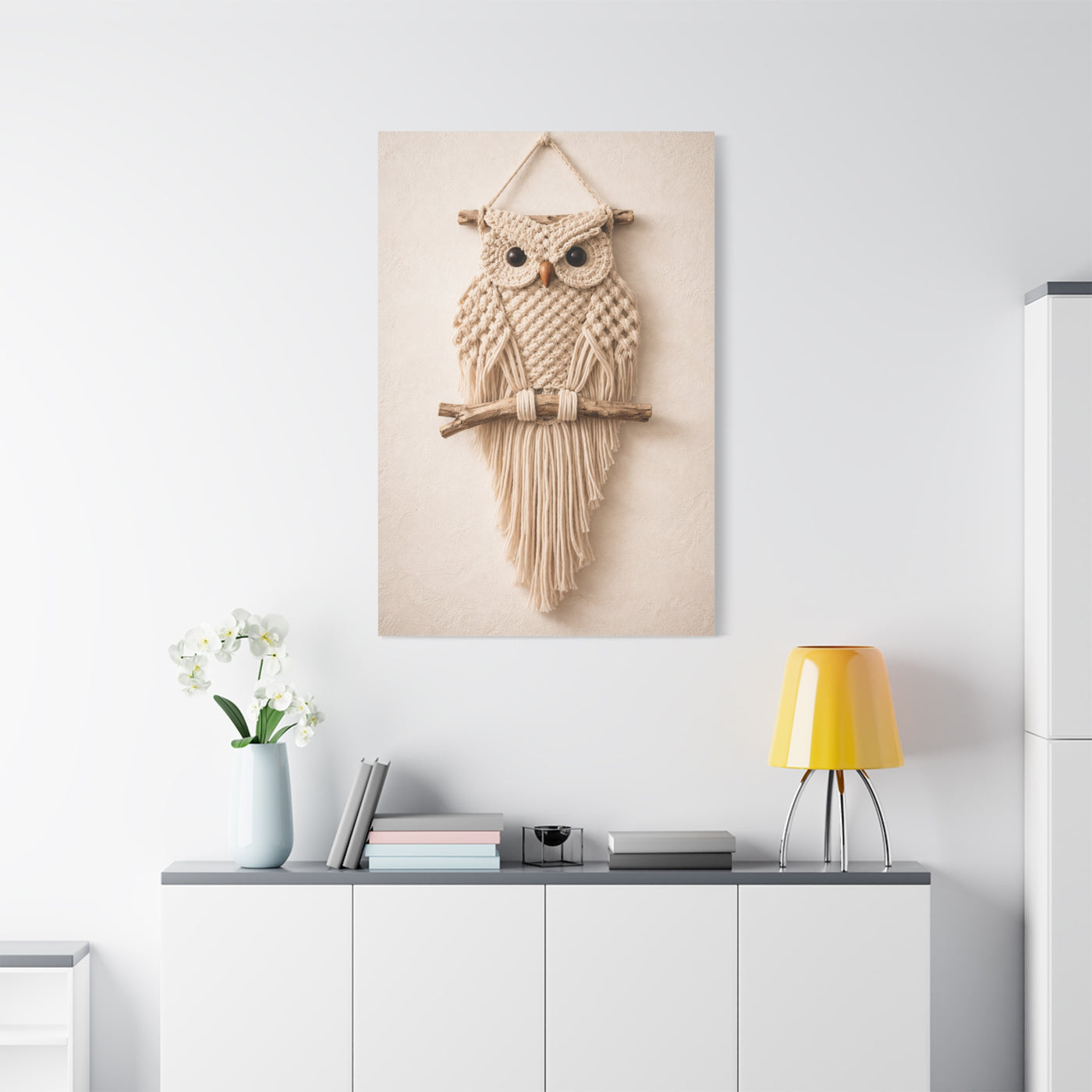 Boho Macrame Owl Textile Wall Art & Canvas Print