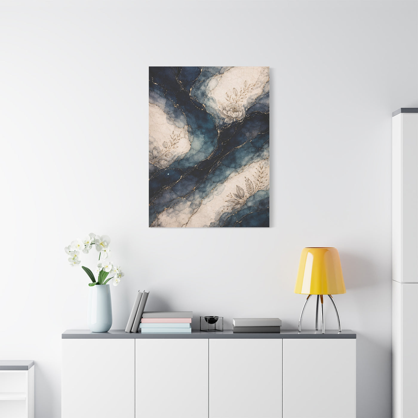 Navy Marble Botanical Flow Wall Art & Canvas Print