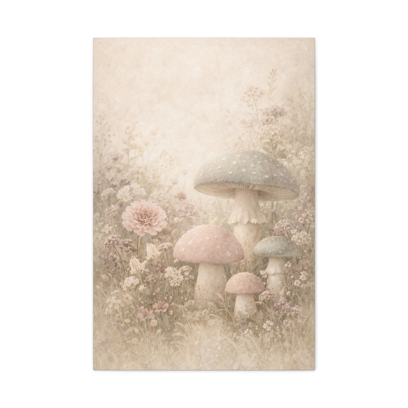 Vintage Pastel Mushroom Meadow Wall Art & Canvas Print