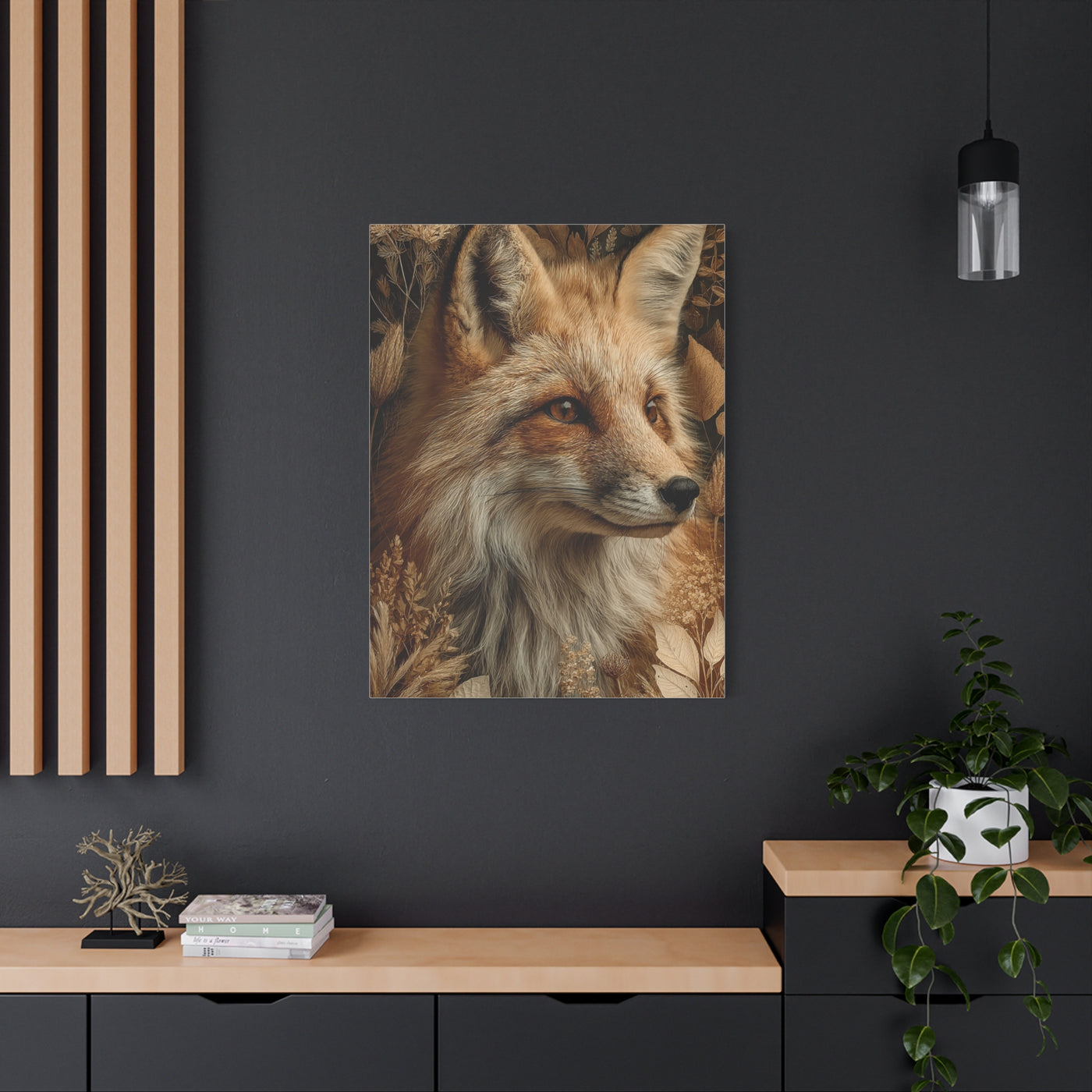Neutral Botanical Fox Portrait Wall Art & Canvas Print