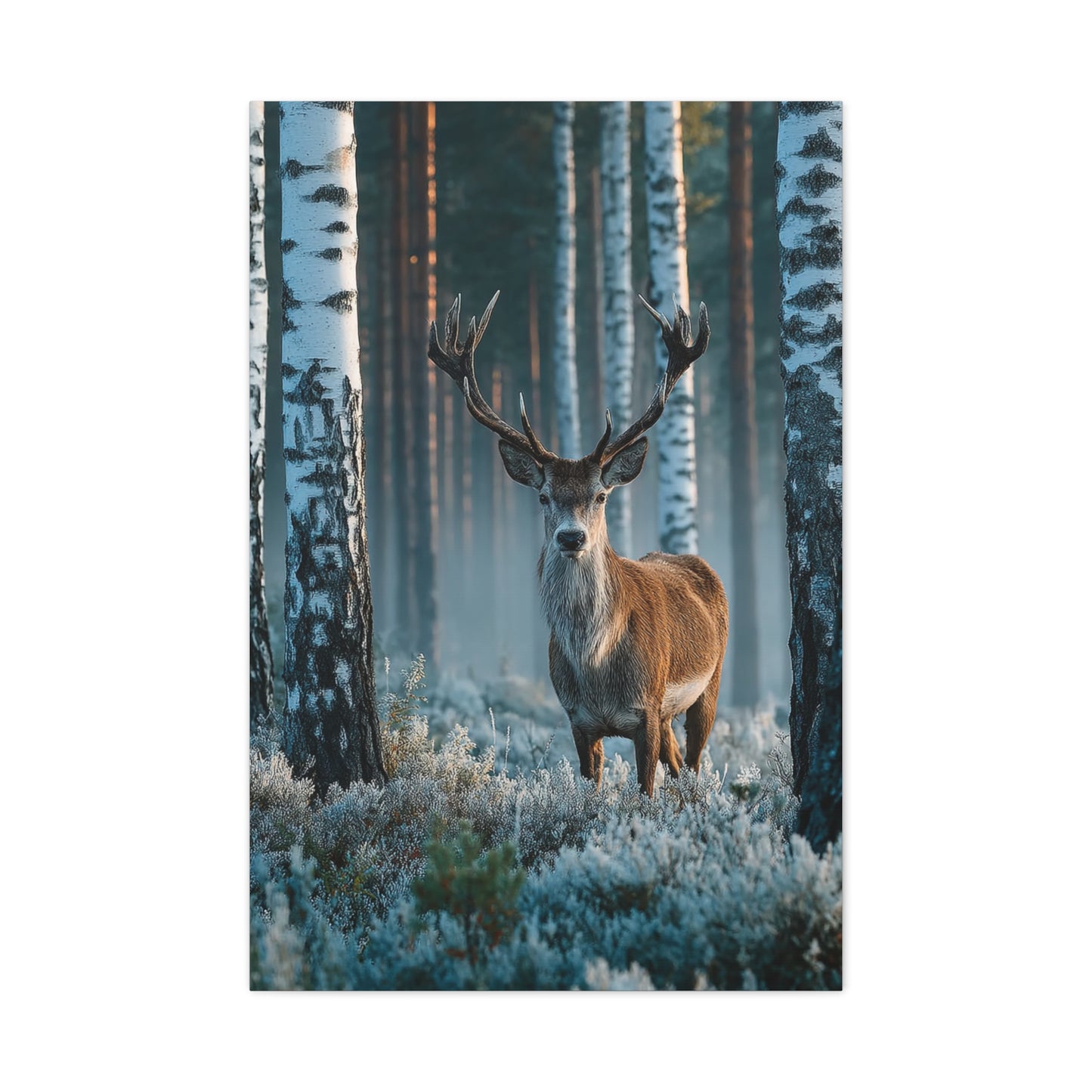 Nordic Birch Forest Stag Wall Art & Canvas Print