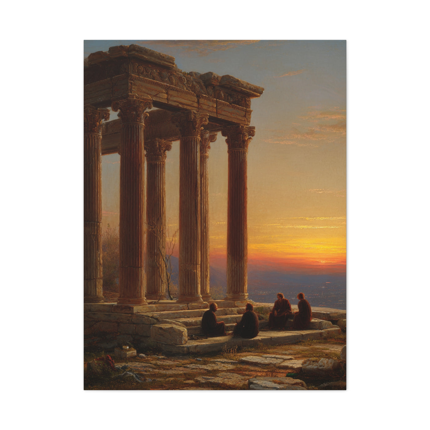 Greek Temple Ruins at Sunset with Philosophers Wall Art & Canvas Print