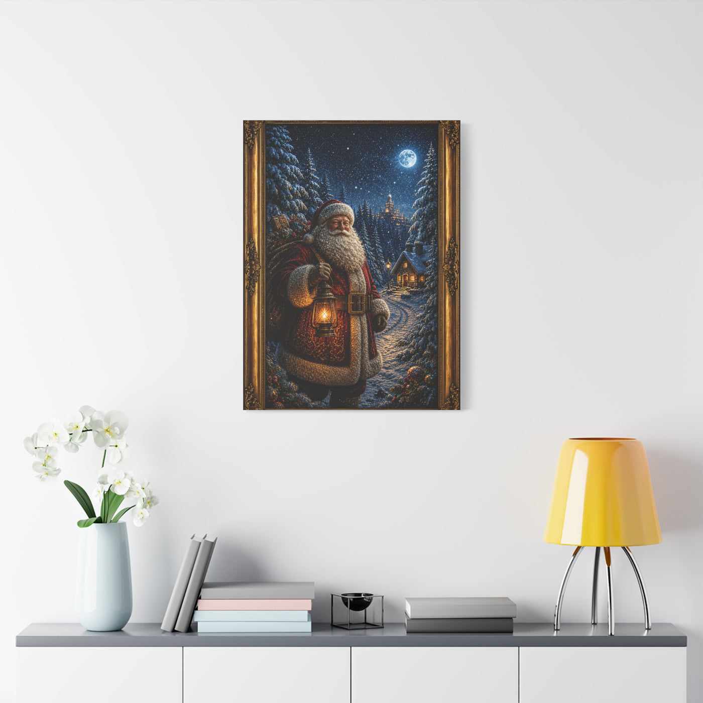 Moonlit Winter Forest Santa Wall Art & Canvas Print