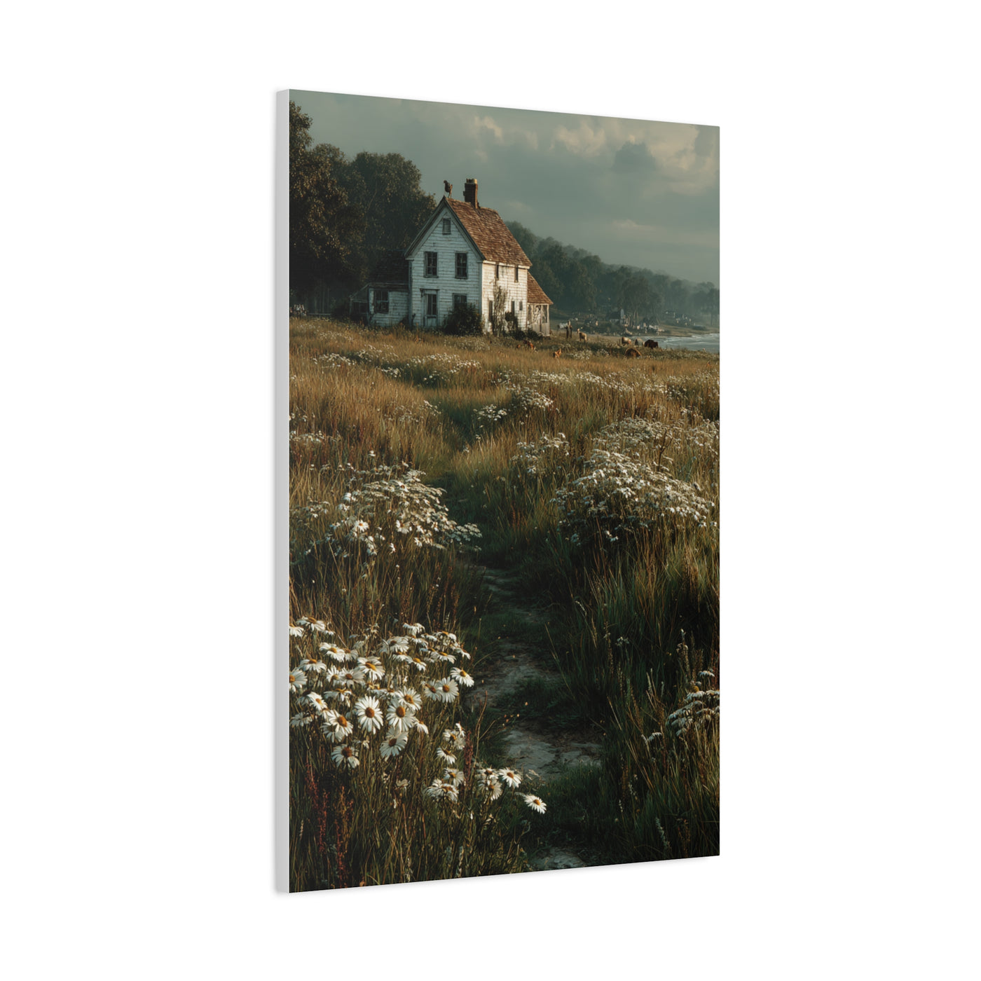 White Farmhouse Wildflower Meadow Wall Art & Canvas Print