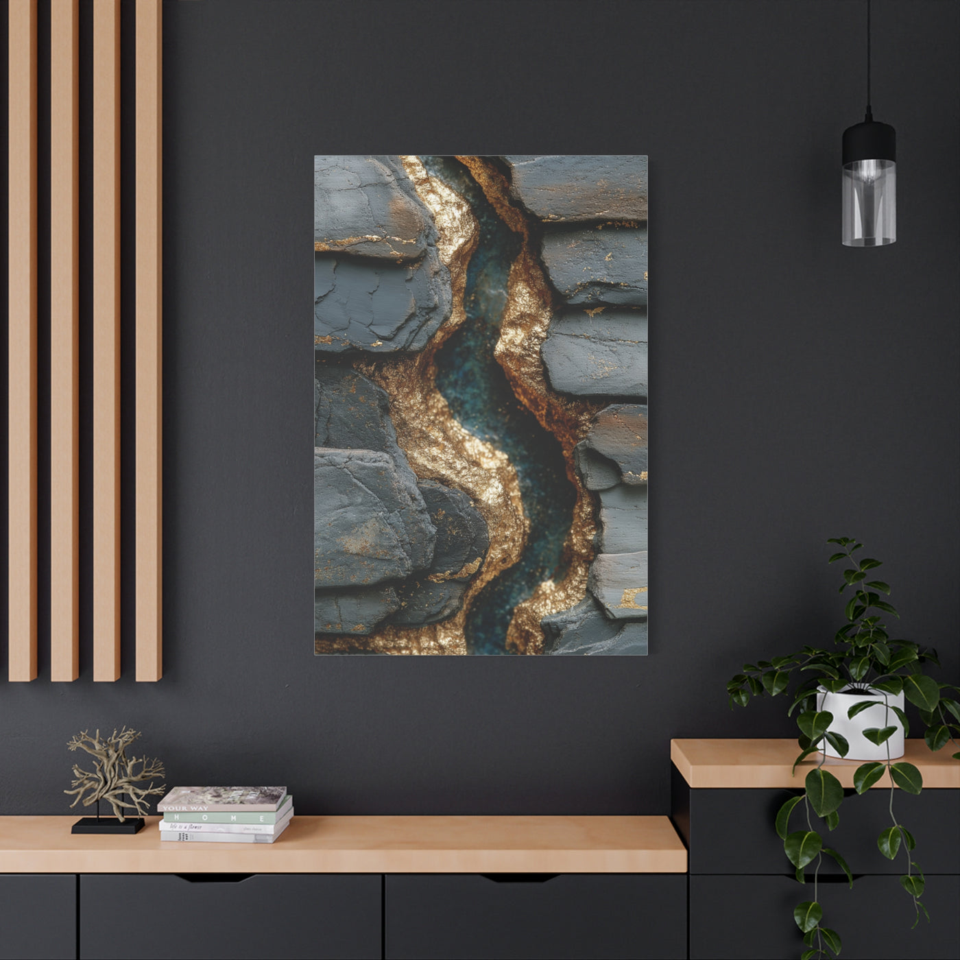 Black and Gold Abstract River Texture Wall Art & Canvas Print